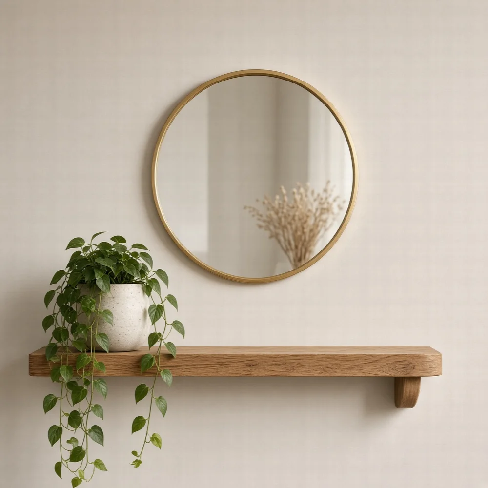 Pirinç Çerçeveli Yuvarlak Ayna 70 cm